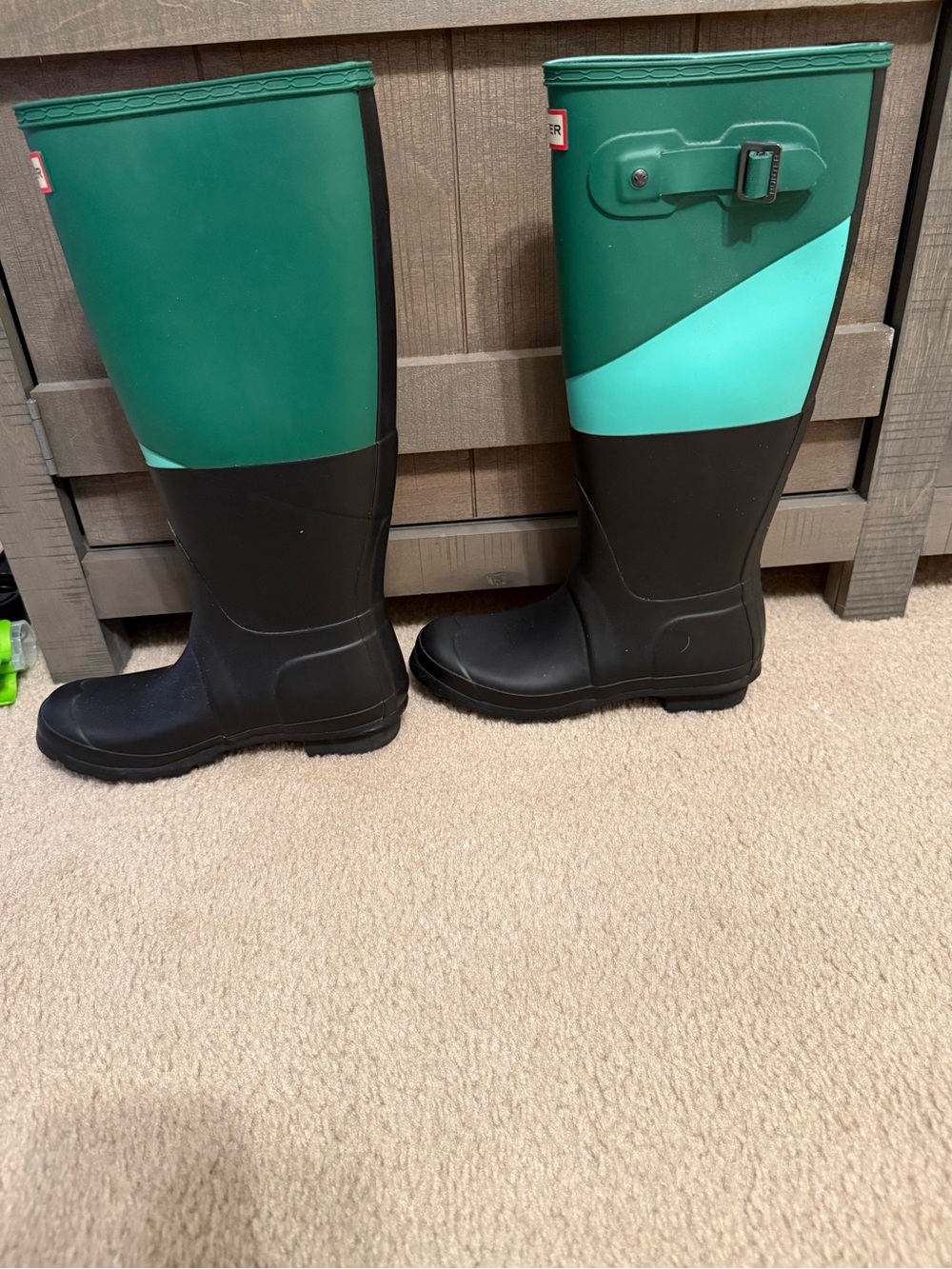 Hunter Tall Colorblock Rain Boots - Black & Teal Trim - Picture 9 of 10